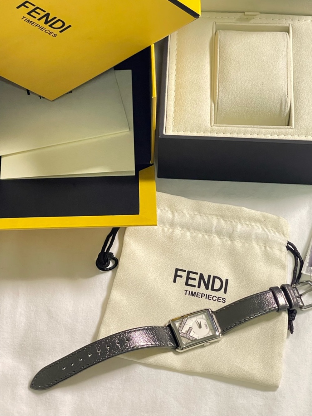 Fendi Metallic Silver Leather Strap Women's Watch